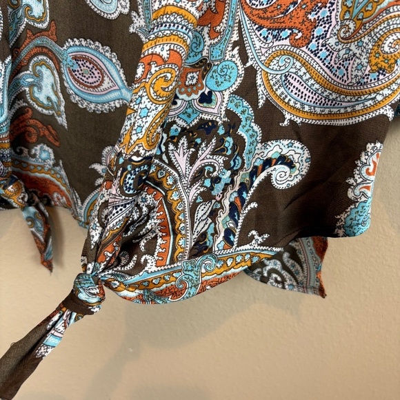 Umgee Multicolor Paisley Brown/Orange/Blue Boho Kimono Wide Ruffle Sleeves - Picture 6 of 9